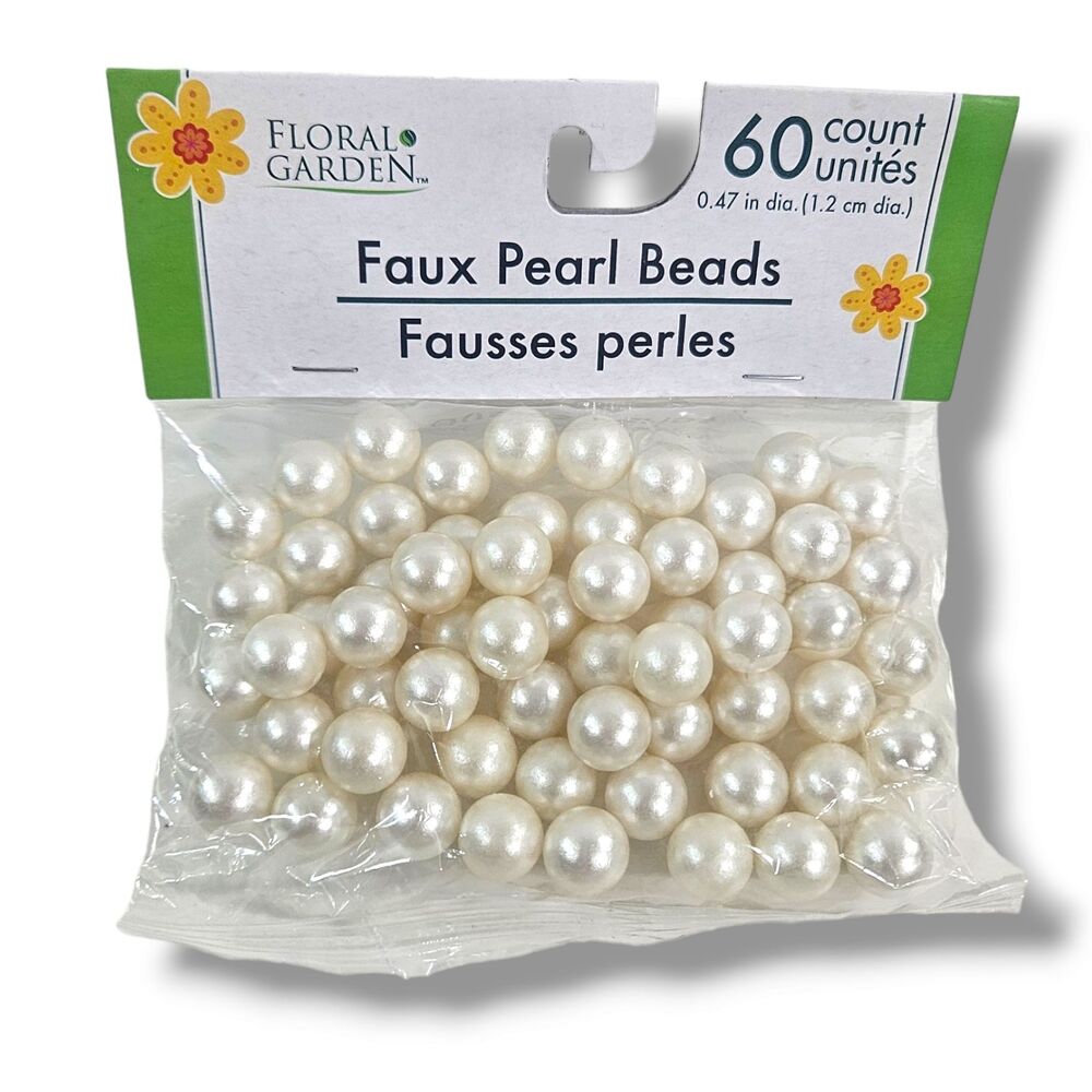 Floral Garden White Pearl Beads 0.47 Inches 60 Count Jewelry Making Crafting